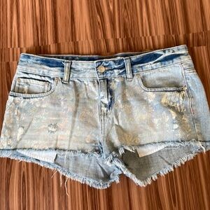 PINK Distressed Iridescent Patterned Jean Shorts Size 8